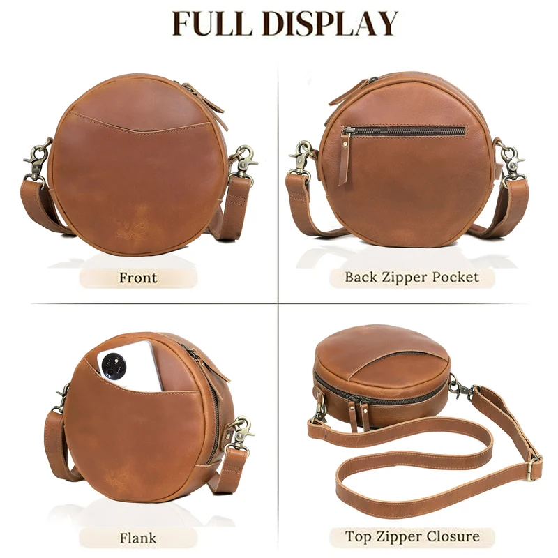 Perry Tan Leather Circle Crossbody Bag