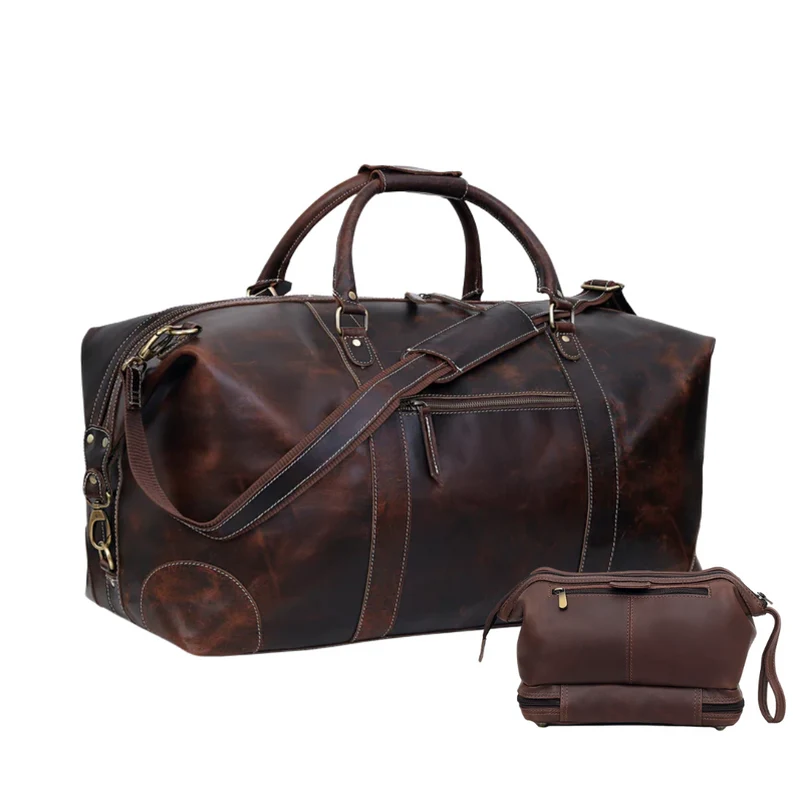 Denali Brown Leather Duffle Bag Combo