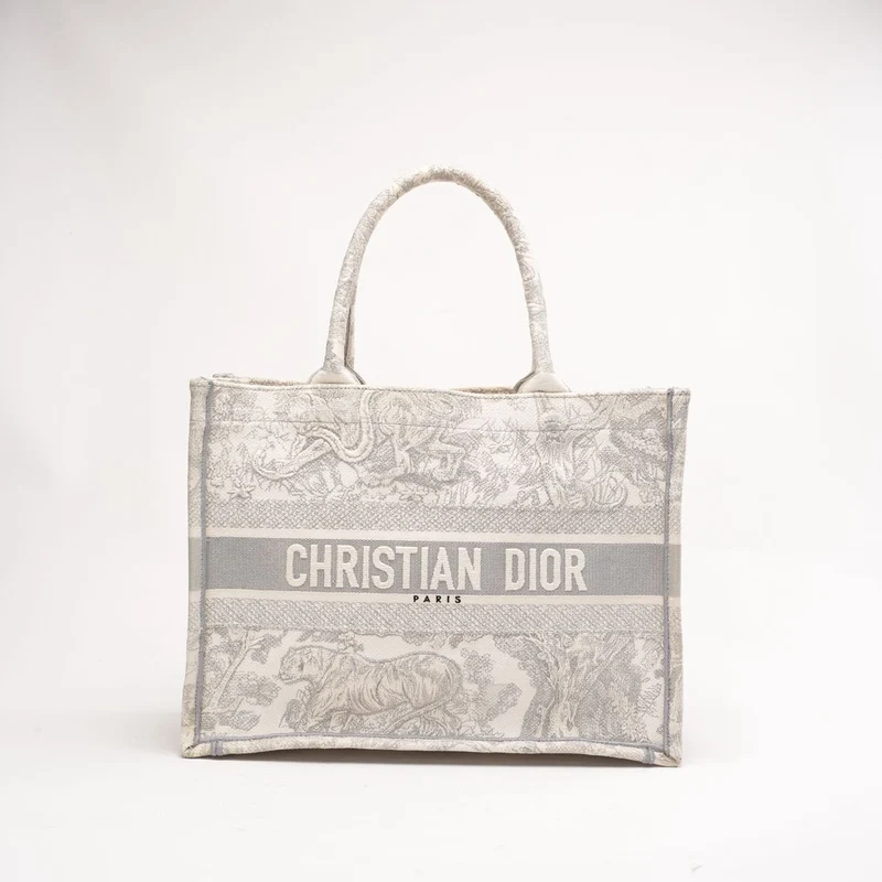 Christian Dior Medium Book Tote Ecru und Grau Toile de Jouy Stickerei 2022