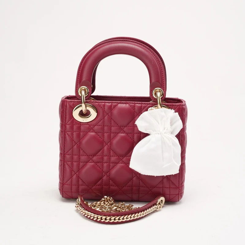 Christian Dior Mini Lady Dior Tasche mit Kette, kirschrotes Lammleder, 2018