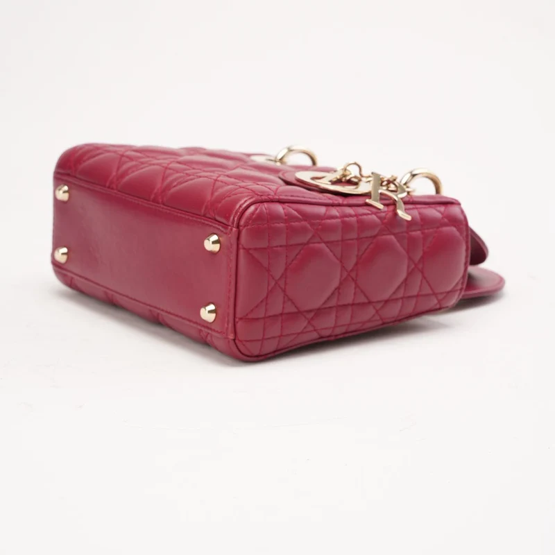 Christian Dior Mini Lady Dior Tasche mit Kette, kirschrotes Lammleder, 2018