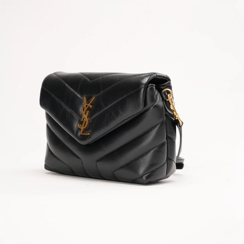 Saint Laurent Schwarze Loulou Toy Crossbody-Tasche aus Leder 2024
