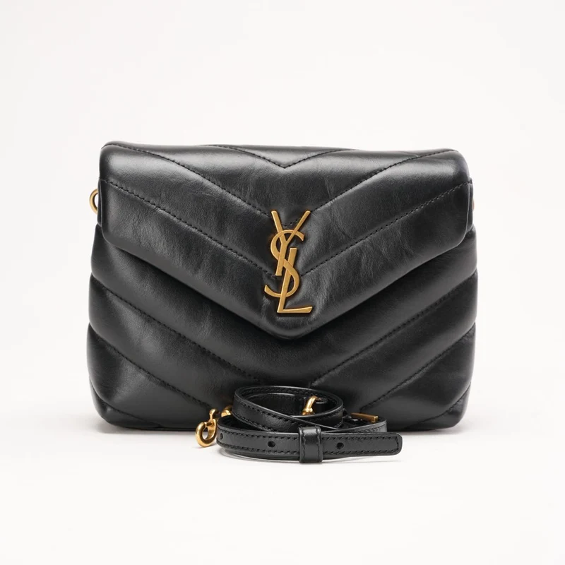 Saint Laurent Schwarze Loulou Toy Crossbody-Tasche aus Leder 2024