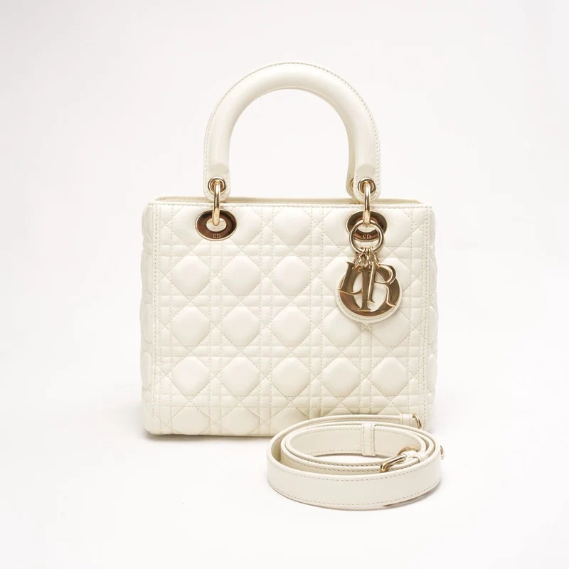 Christian Dior Medium Lady Dior Bag Latte Cannage Lammleder 2018