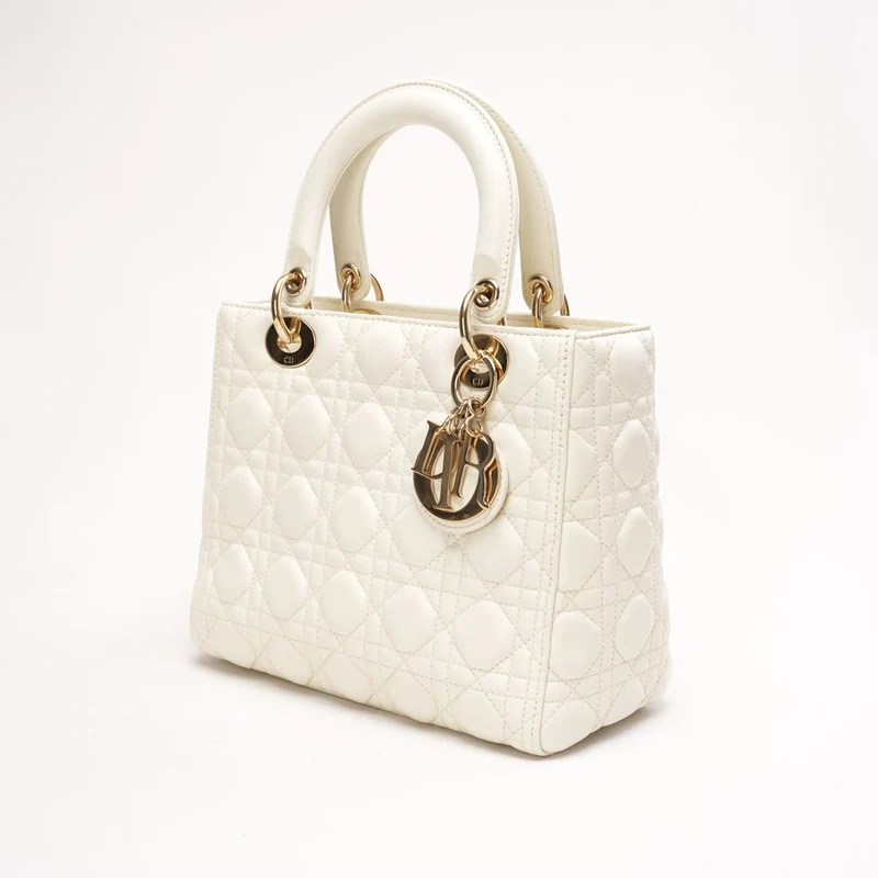 Christian Dior Medium Lady Dior Bag Latte Cannage Lammleder 2018
