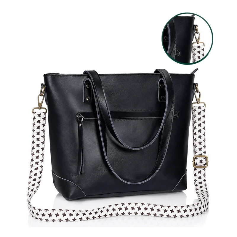 Portland Buffalo Leather Tote Bag Combo - Black