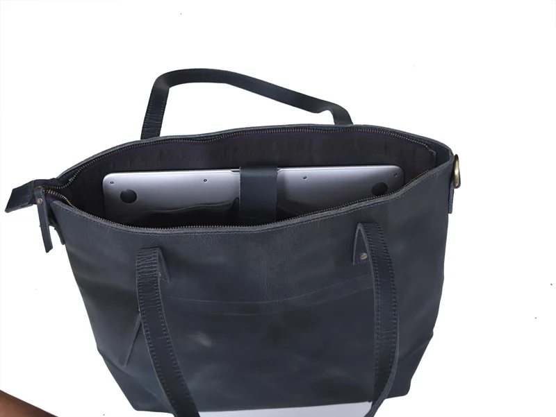 Portland Buffalo Leather Tote Bag Combo - Navy