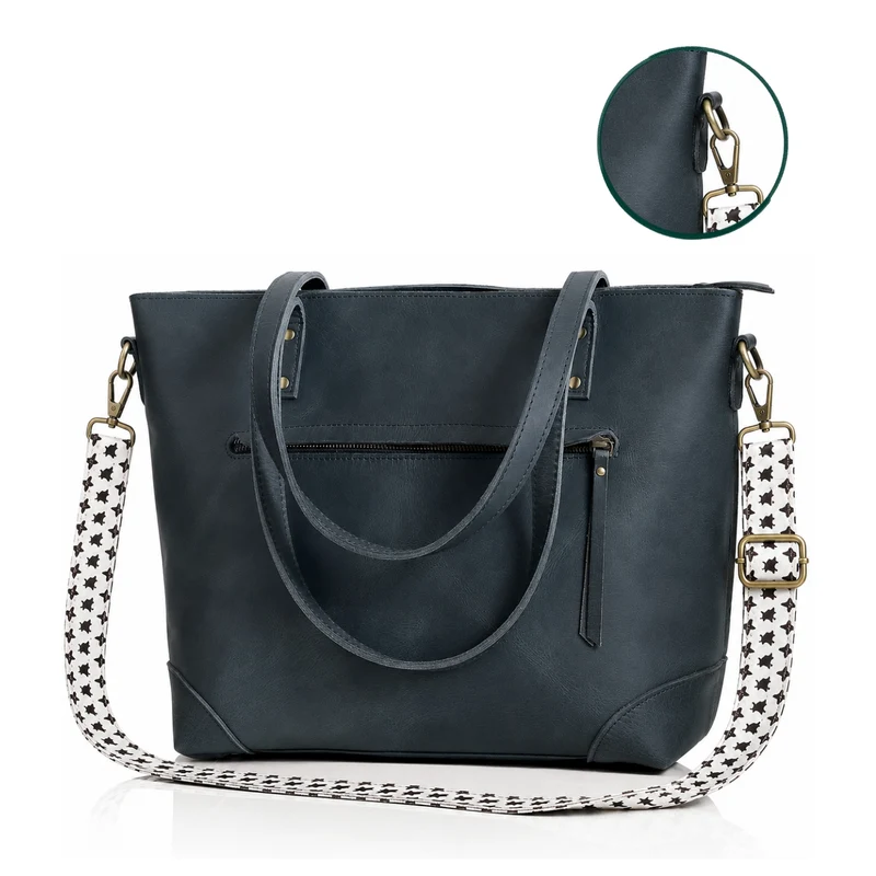 Portland Buffalo Leather Tote Bag Combo - Navy