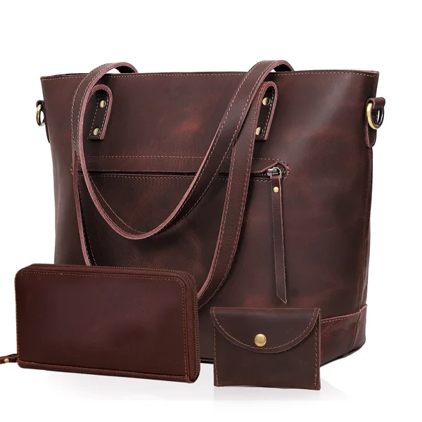 Portland Buffalo Leather Tote Bag - Brown