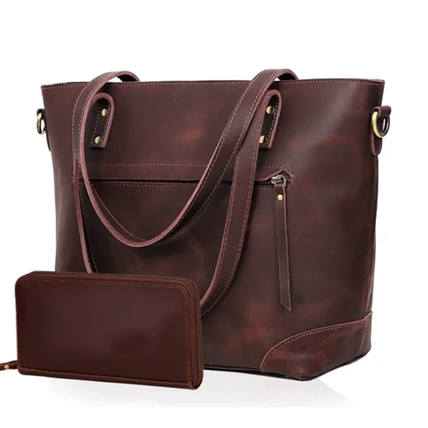 Portland Buffalo Leather Tote Bag - Brown