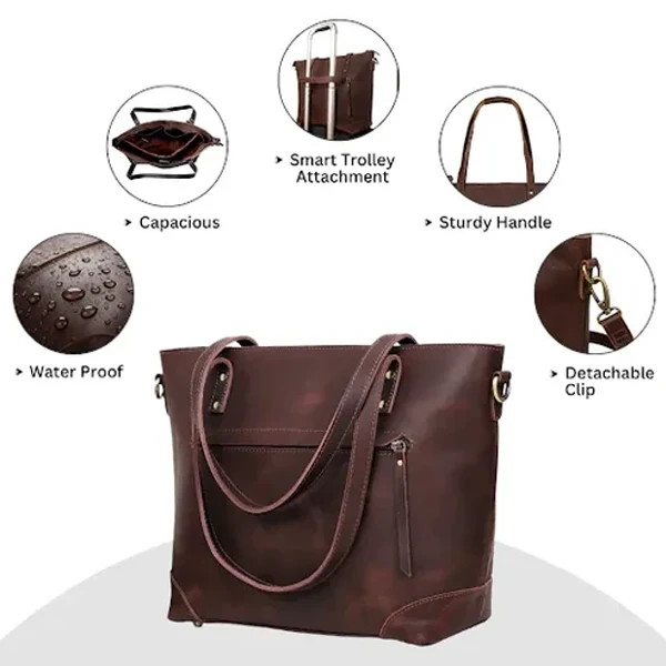 Portland Buffalo Leather Tote Bag Combo - Brown