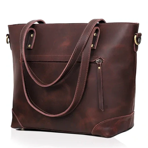 Portland Buffalo Leather Tote Bag Combo - Brown
