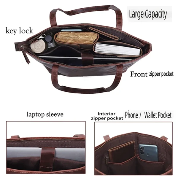 Portland Buffalo Leather Tote Bag Combo - Brown