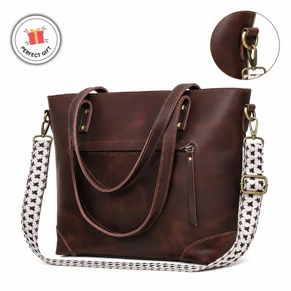 Portland Buffalo Leather Tote Bag - Brown