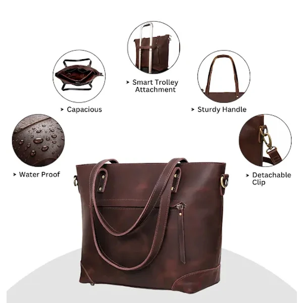 Portland Buffalo Leather Tote Bag - Brown
