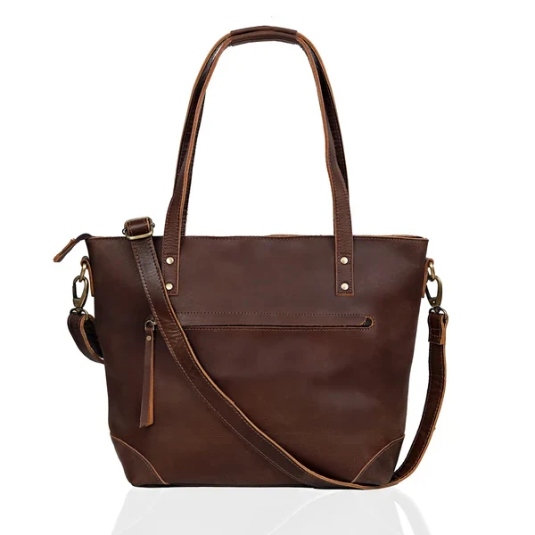 Portland Buffalo Leather Tote Bag - Brown