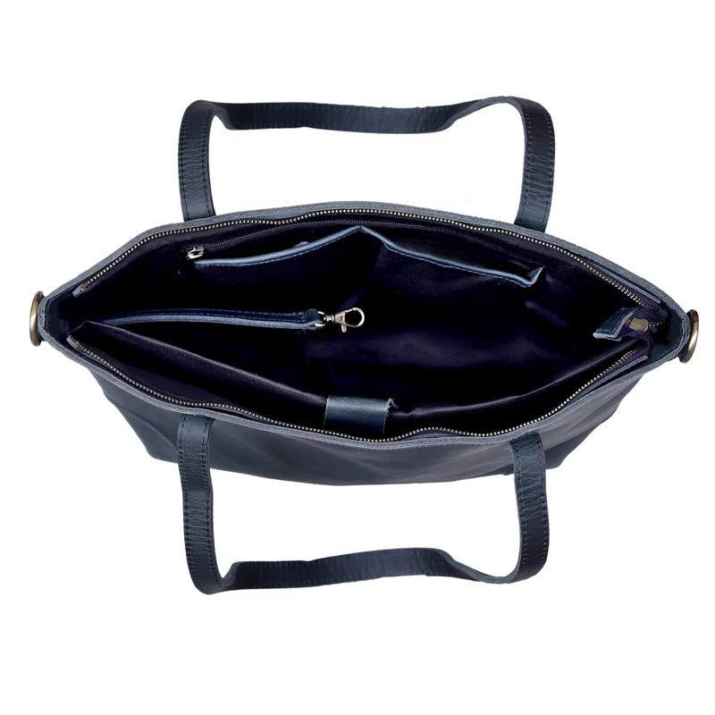 Portland Buffalo Leather Tote Bag - Navy