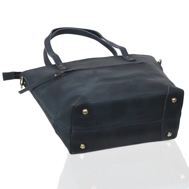 Portland Buffalo Leather Tote Bag - Navy