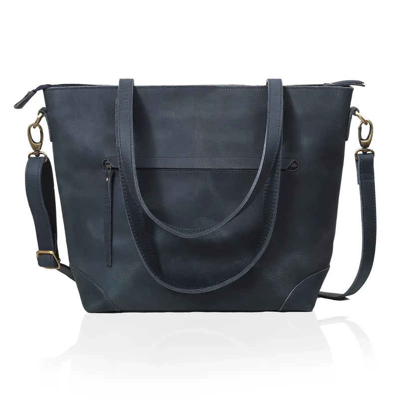 Portland Buffalo Leather Tote Bag - Navy