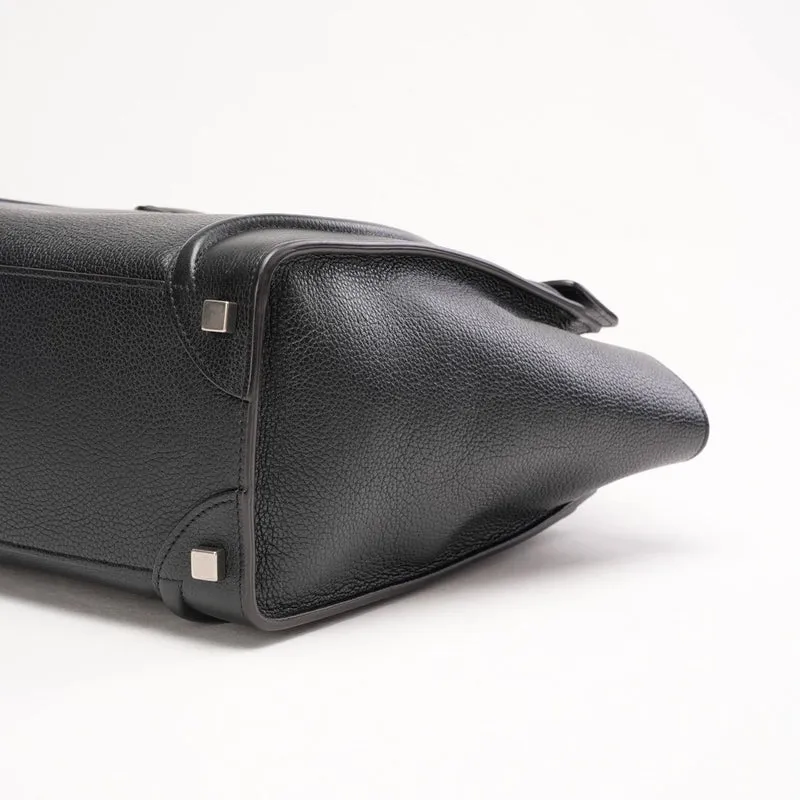 Celine Micro Luggage Tote Bag aus schwarzem, genarbtem Kalbsleder, 2018