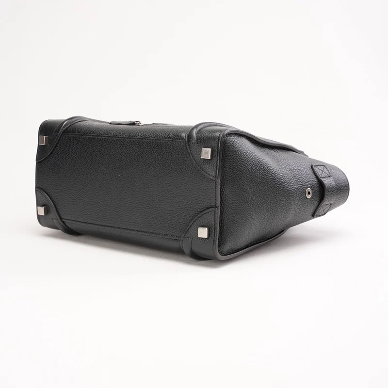 Celine Micro Luggage Tote Bag aus schwarzem, genarbtem Kalbsleder, 2018
