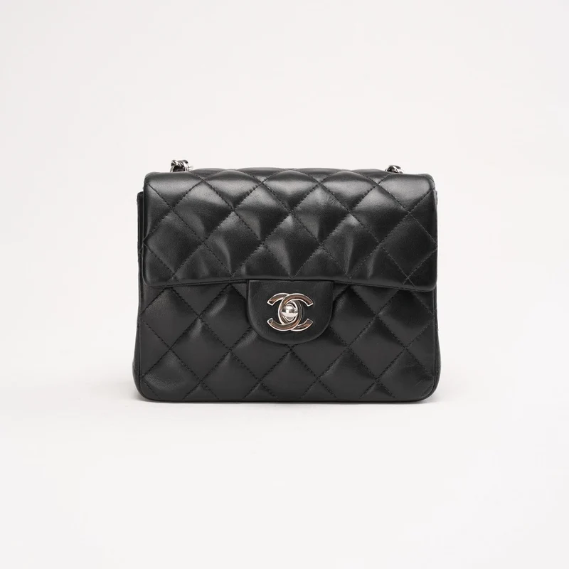 Chanel Vintage Mini Square Classic Flap Bag aus Lammleder, Schwarz, 2005