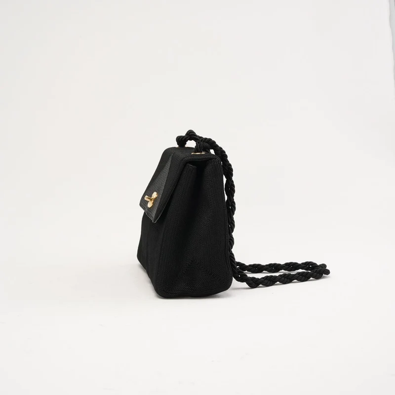 Chanel Vintage Mini Kelly Flap Bag aus Seidenseil, schwarz, 1997
