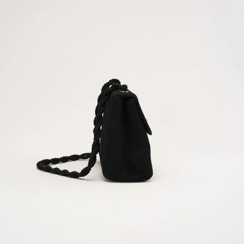 Chanel Vintage Mini Kelly Flap Bag aus Seidenseil, schwarz, 1997