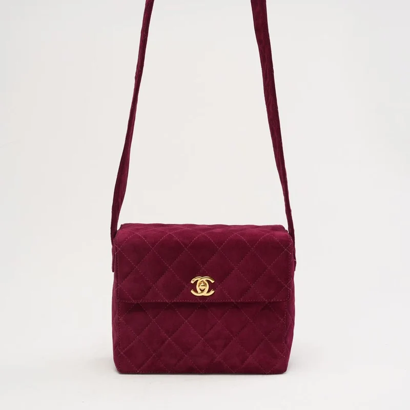 Chanel Vintage Mini Square Flap Bag aus burgunderrotem Samt, 1997
