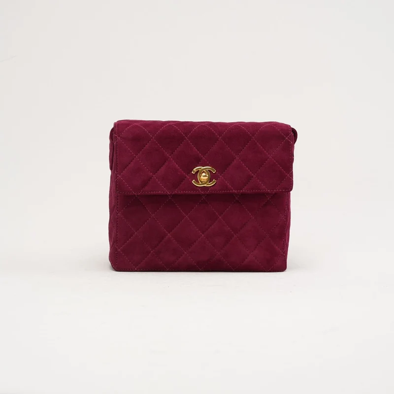 Chanel Vintage Mini Square Flap Bag aus burgunderrotem Samt, 1997