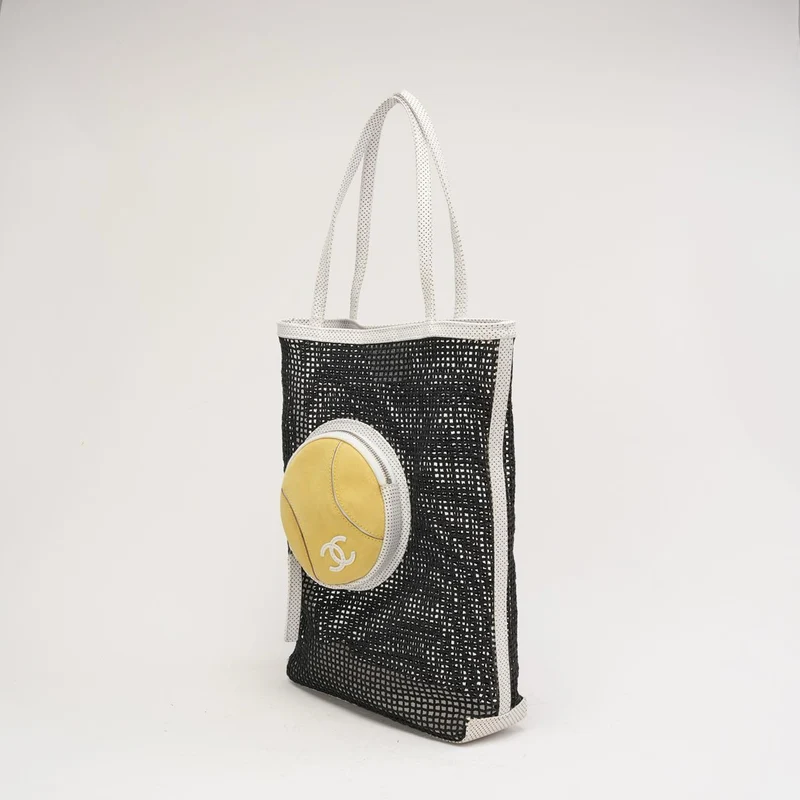 Chanel Vintage Tennis Shopper Tote Bag Schwarz/Weiß 2004