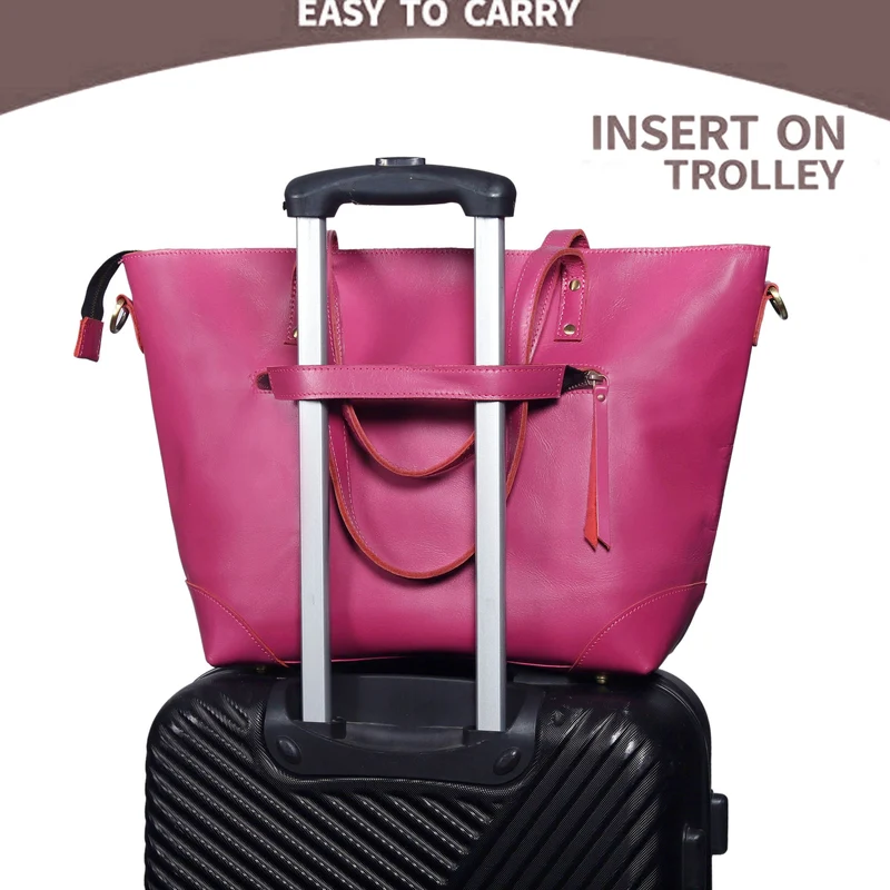 Portland Buffalo Leather Tote Bag Combo - Pink