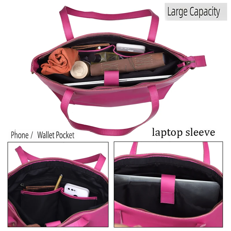 Portland Buffalo Leather Tote Bag Combo - Pink