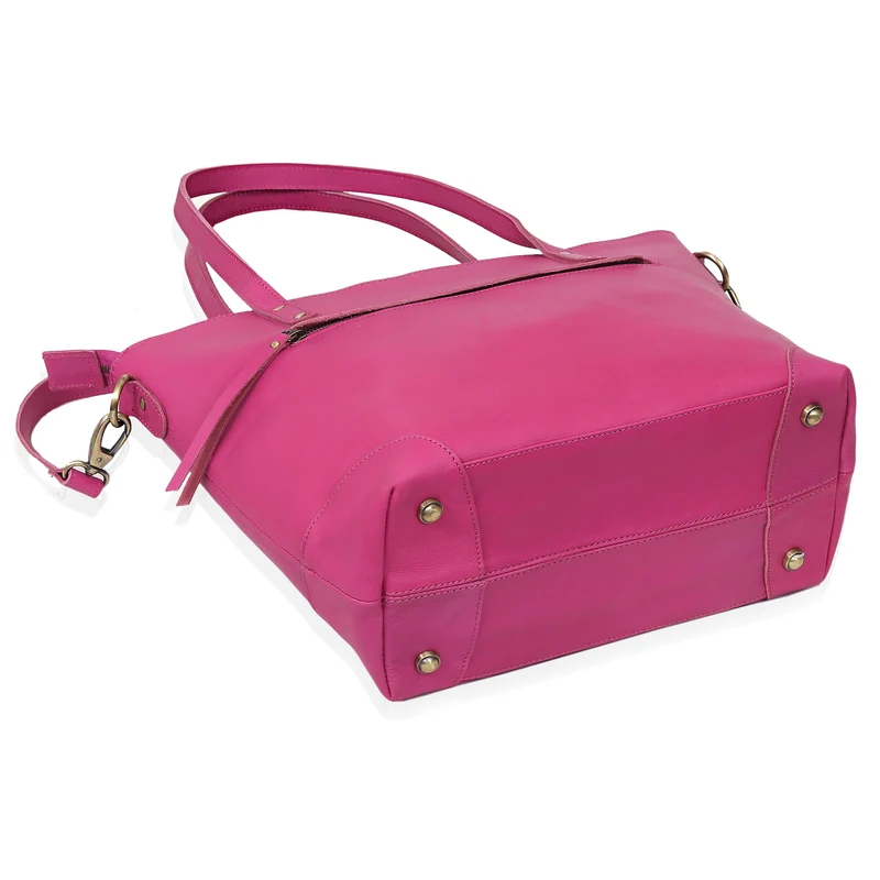 Portland Buffalo Leather Tote Bag Combo - Pink