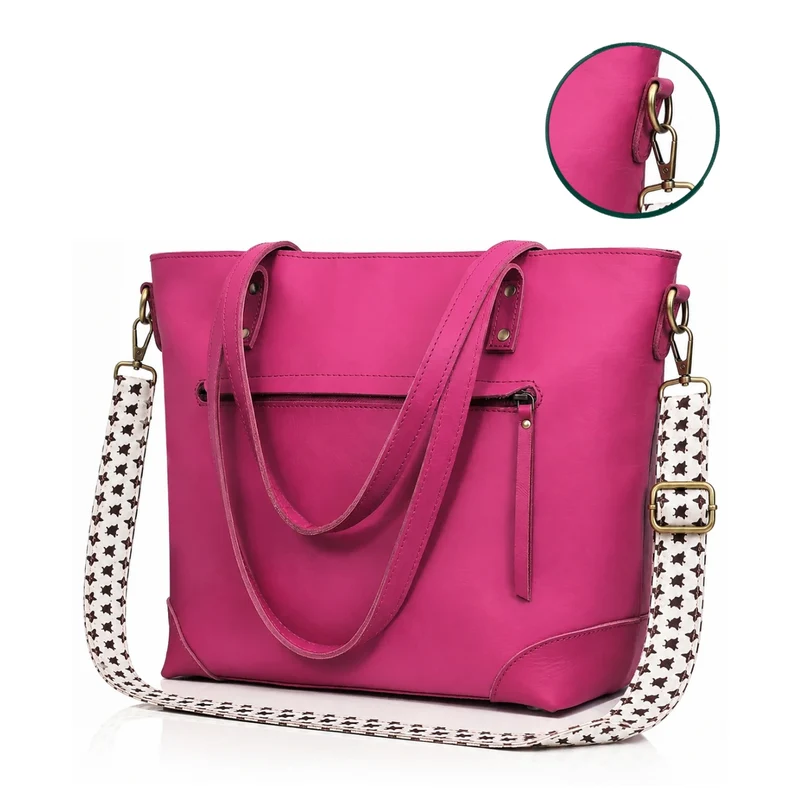 Portland Buffalo Leather Tote Bag Combo - Pink