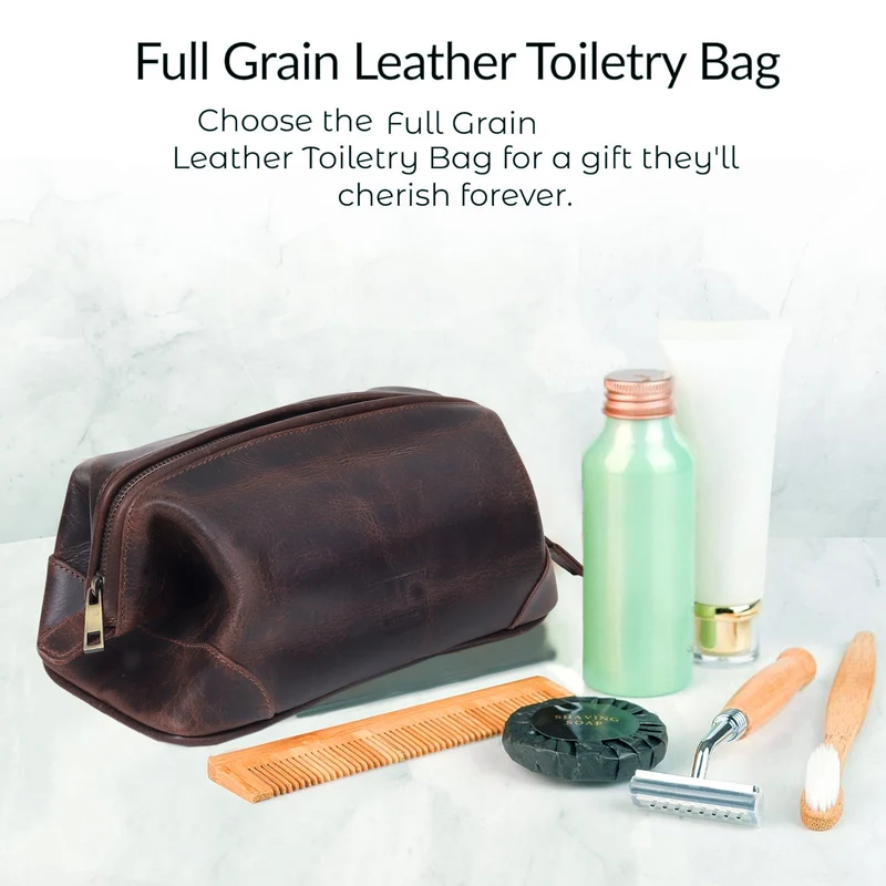 Euphrates Leather Toiletry & Large Dopp Kit - Brown
