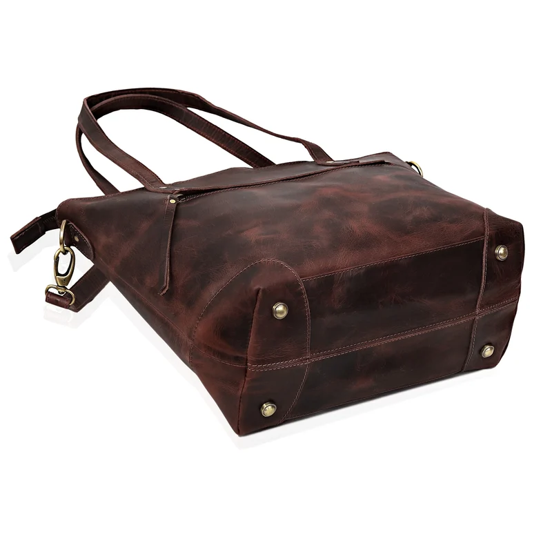 Portland Buffalo Leather Tote Bag - Burgundy