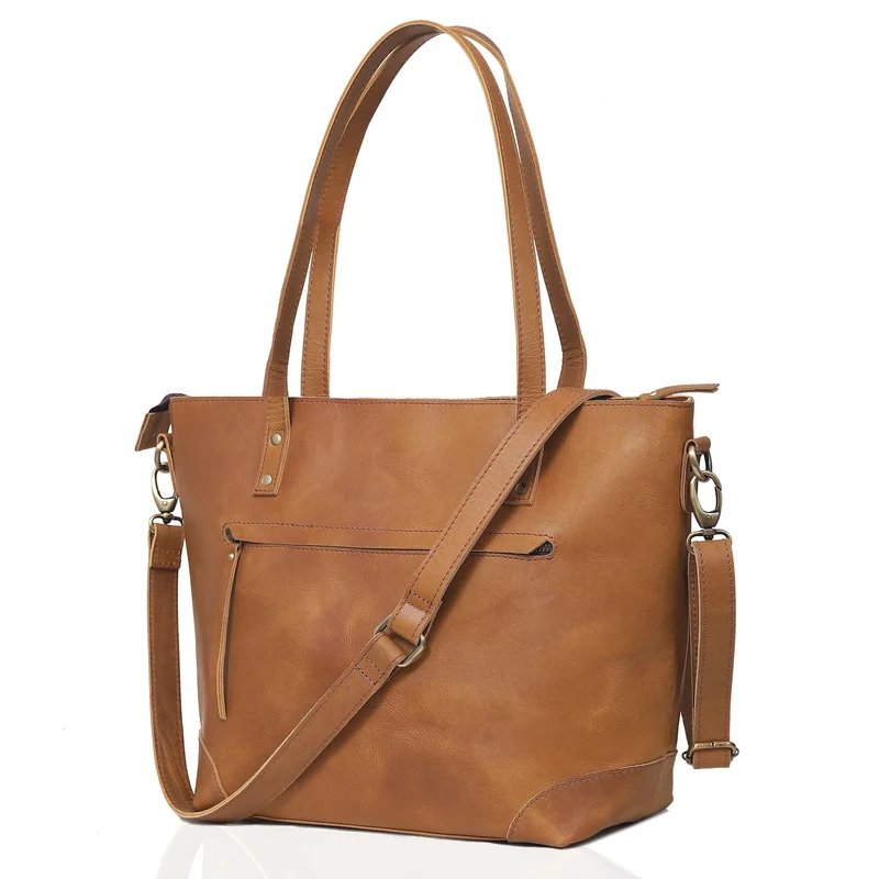 Portland Buffalo Leather Tote Bag - Tan