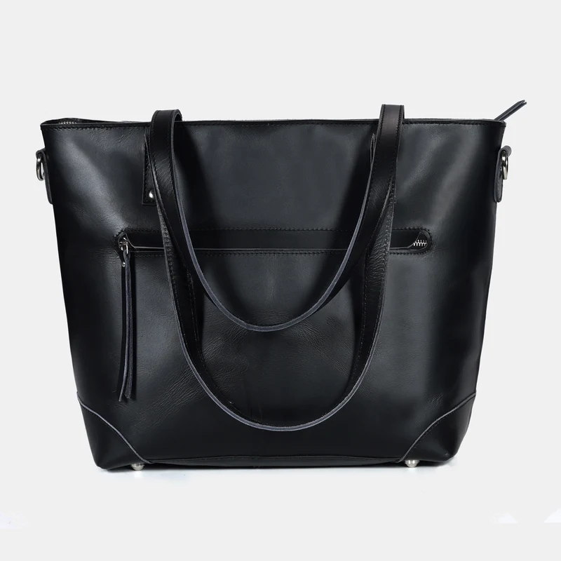 Portland Buffalo Leather Tote Bag - Black