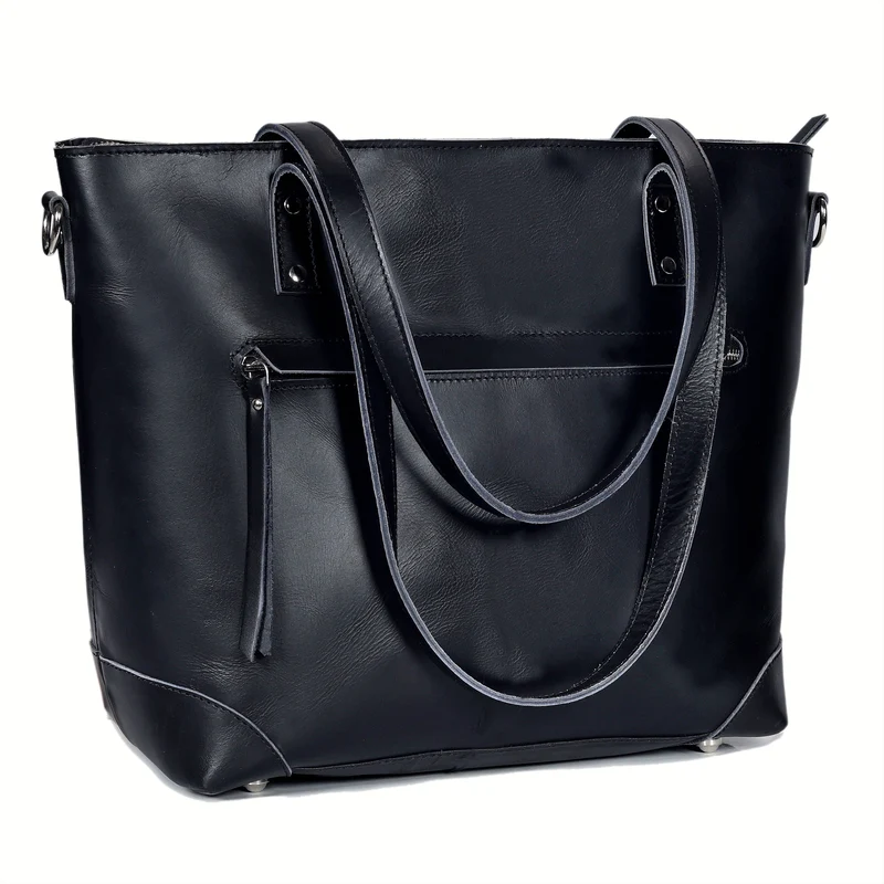 Portland Buffalo Leather Tote Bag - Black