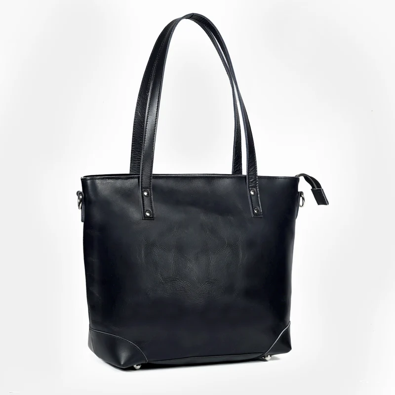 Portland Buffalo Leather Tote Bag - Black