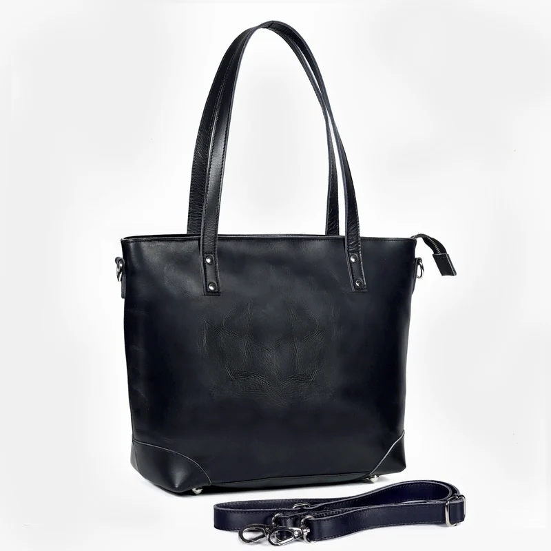Portland Buffalo Leather Tote Bag - Black