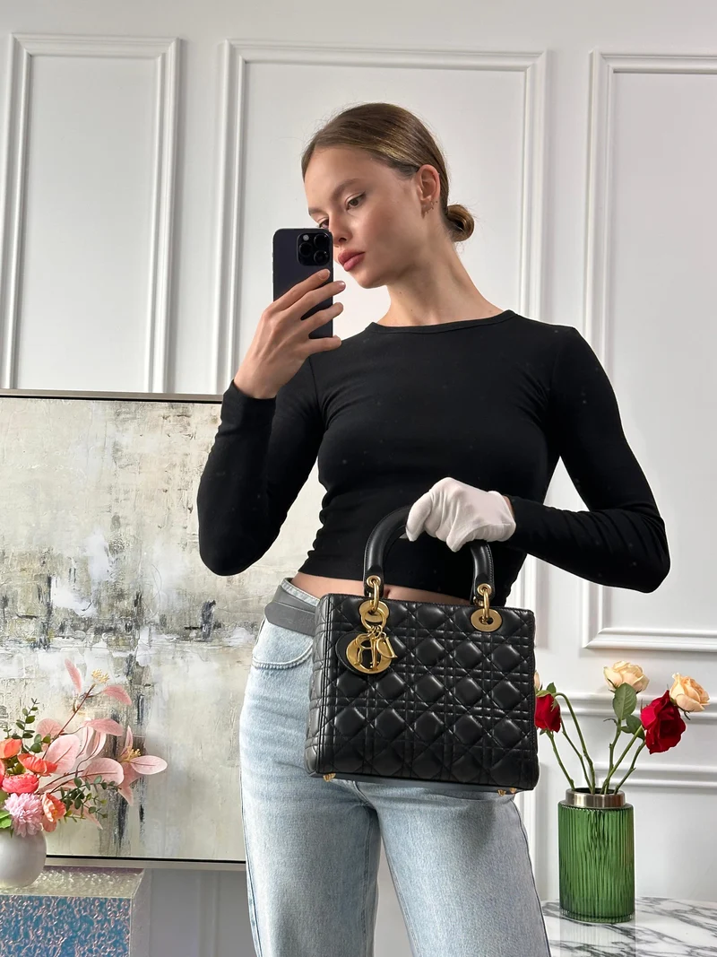 Dior Lady Medium Lamb Black 2015
