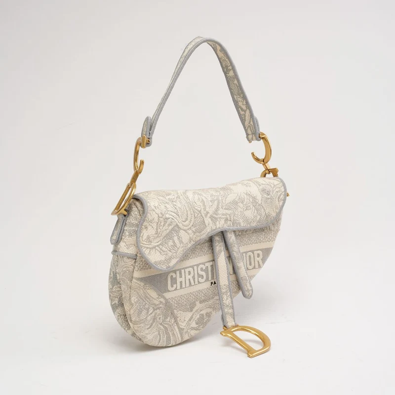 Dior Saddle Medium Canvas Weiß/Grau