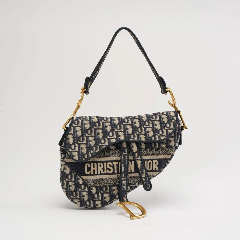 Christian Dior Medium Saddle Oblique Canvas Blau 2019