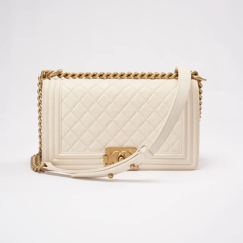 Chanel Medium Le Boy Bag Caviar White 2019