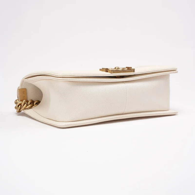 Chanel Medium Le Boy Bag Caviar White 2019