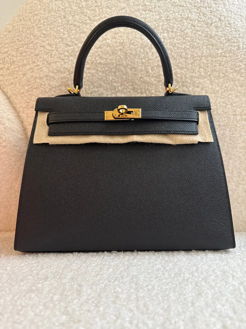 Hermes Sellier Kelly 25 Epsom Leder Schwarz 2024