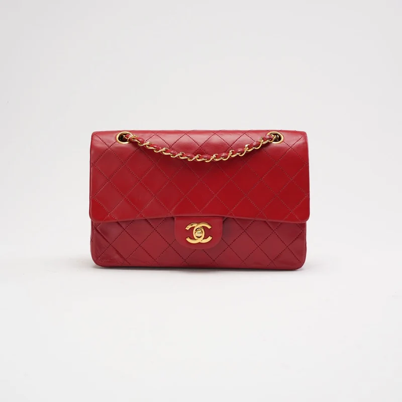 Chanel Vintage Red Classic Double Flap Bag 1988