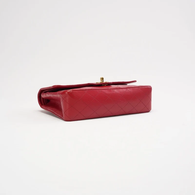 Chanel Vintage Red Classic Double Flap Bag 1988